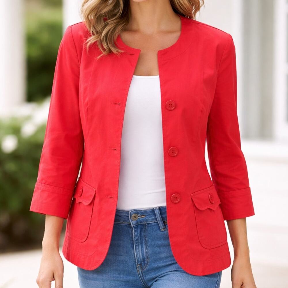 Talbots Cotton Coral Button Front Jacket/Blazer Size 12W